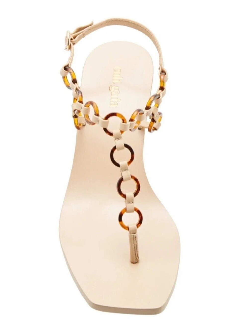 Cult Gaia Caitlyn T-Strap Sandal in Beige with Tortoiseshell Loops